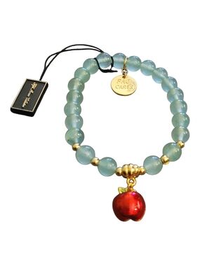Aqua Beaded Bracelet with Red Apple Charm